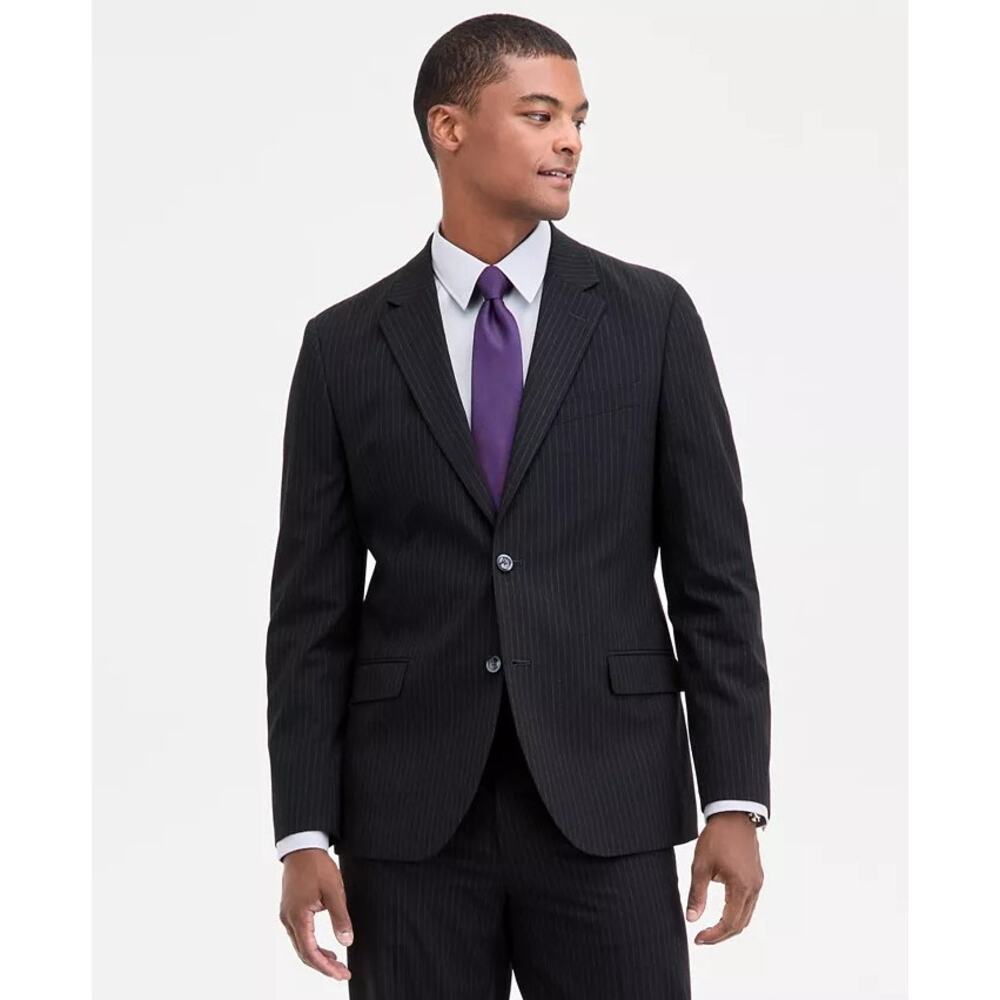 Nautica Men's Black Stripe Stretch Gaff Formal Modern-Fit Suit Blazer Size 42R